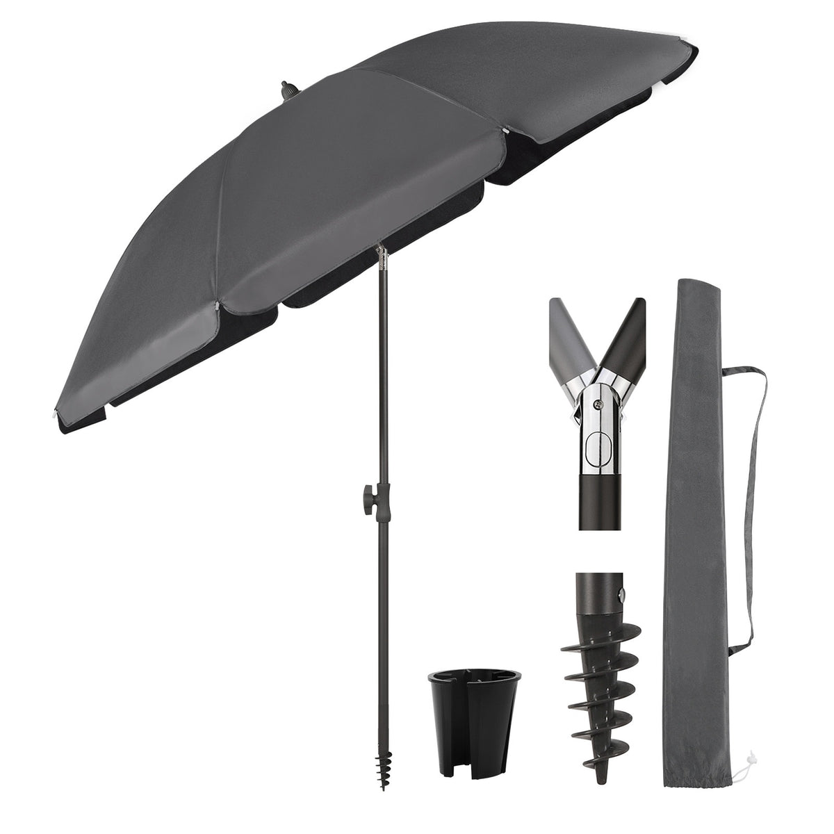 Sekey 3-in-1 Sonnenschirm mit Erdspieß 160cm – höhenverstellbar & neigbar, UV-Schutz 50+, stabiler Strandschirm für Strand, Garten & Camping