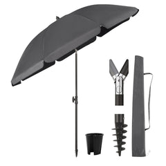 Sekey 3-in-1 Sonnenschirm mit Erdspieß 160cm – höhenverstellbar & neigbar, UV-Schutz 50+, stabiler Strandschirm für Strand, Garten & Camping
