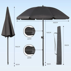 Sekey 3-in-1 Sonnenschirm mit Erdspieß 160cm – höhenverstellbar & neigbar, UV-Schutz 50+, stabiler Strandschirm für Strand, Garten & Camping