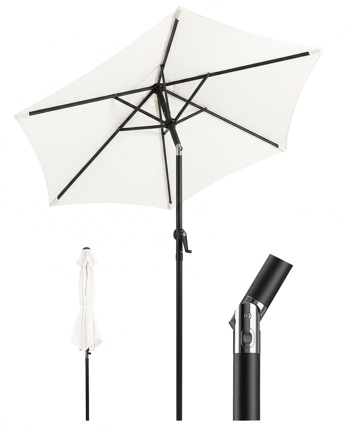 Sekey Sonnenschirm 200 cm mit Kurbel & Knickfunktion, UV-Schutz 50+, stabiler 6-Rippen-Konstruktion, Balkon Sonnenschirm für Terrasse, Garten & Strand