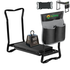 Sekey Höhenverstellbare Kniebank für Gartenarbeit – 2-in-1 Kniehilfe & Gartenhocker, Klappbar, bis 160 kg belastbar, mit Werkzeugtaschen, Schwarz