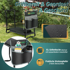 Sekey Höhenverstellbare Kniebank für Gartenarbeit – 2-in-1 Kniehilfe & Gartenhocker, Klappbar, bis 160 kg belastbar, mit Werkzeugtaschen, Schwarz