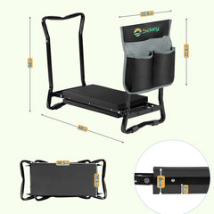 Sekey Höhenverstellbare Kniebank für Gartenarbeit – 2-in-1 Kniehilfe & Gartenhocker, Klappbar, bis 160 kg belastbar, mit Werkzeugtaschen, Schwarz