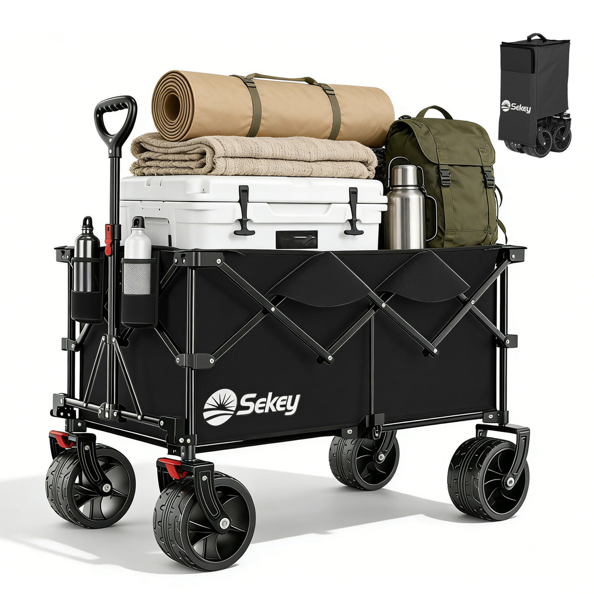 Sekey XXL Plus Faltbollerwagen 200 L, Bis 200 kg belastbar, Extra breite All-Terrain-Räder, patentierter 4-Wege-Sofortaufbau, 4032
