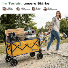 Sekey XXL Faltbarer Bollerwagen 135L – 150kg Belastbar, Leichter Handwagen mit Breiten All-Terrain Rädern, Bremse & 4-Wege Sofortaufbau Transportwagen, 4031