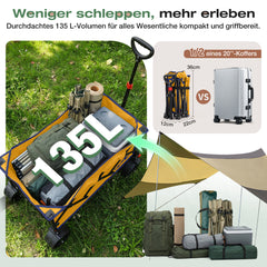 Sekey XXL Faltbarer Bollerwagen 135L – 150kg Belastbar, Leichter Handwagen mit Breiten All-Terrain Rädern, Bremse & 4-Wege Sofortaufbau Transportwagen, 4031