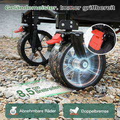 Sekey XXL Faltbarer Bollerwagen 135L – 150kg Belastbar, Leichter Handwagen mit Breiten All-Terrain Rädern, Bremse & 4-Wege Sofortaufbau Transportwagen, 4031