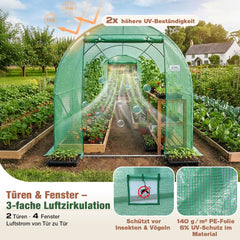 Sekey Winterfestes Foliengewächshaus 3×2×2 m – 6 m² Folientunnel aus verzinktem Stahl, 2 m Stehhöhe, 2 Türen & 4 Fenster, 140 g/m² PE-Folie inkl. Profi-Verankerung