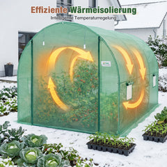 Sekey Winterfestes Foliengewächshaus 3×2×2 m – 6 m² Folientunnel aus verzinktem Stahl, 2 m Stehhöhe, 2 Türen & 4 Fenster, 140 g/m² PE-Folie inkl. Profi-Verankerung
