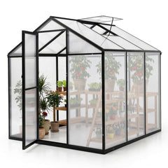 Sekey Aluminium-Gewächshaus 185x185x195 cm – Wetterfestes & winterfestes Tomatenhaus mit 6 mm Hohlkammerplatten und nach außen öffnender Tür