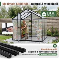 Sekey Aluminium-Gewächshaus 185x185x195 cm – Wetterfestes & winterfestes Tomatenhaus mit 6 mm Hohlkammerplatten und nach außen öffnender Tür