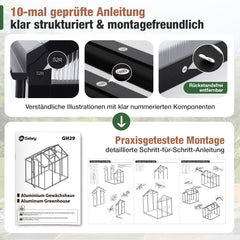 Sekey Aluminium-Gewächshaus 185x185x195 cm – Wetterfestes & winterfestes Tomatenhaus mit 6 mm Hohlkammerplatten und nach außen öffnender Tür