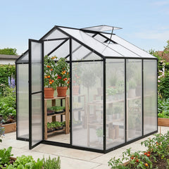 Sekey Aluminium-Gewächshaus 185x185x195 cm – Wetterfestes & winterfestes Tomatenhaus mit 6 mm Hohlkammerplatten und nach außen öffnender Tür