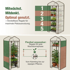 Sekey Mini Tomatengewächshaus 5 Etagen – Großes Balkon-Gewächshaus, winterfest & stabil für Indoor & Outdoor mit flexiblem Pflanzsystem