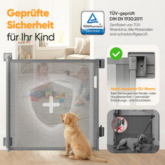 Sekey Ausziehbares Treppenschutzgitter 0–200 cm – TÜV-zertifiziertes Baby- & Haustiergitter, 97 cm hoch, ohne Bohren, für Treppe, Tür & breite Durchgänge