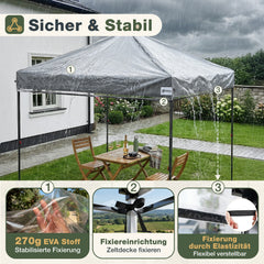 Sekey Pavillon Ersatzdach 3x3 Transparent – Wasserdicht & Winterfest, 270g/m² EVA Dachplane Stabil, Ersatzdach für Pavillon 3x3 für Garten, Terrasse & Outdoor