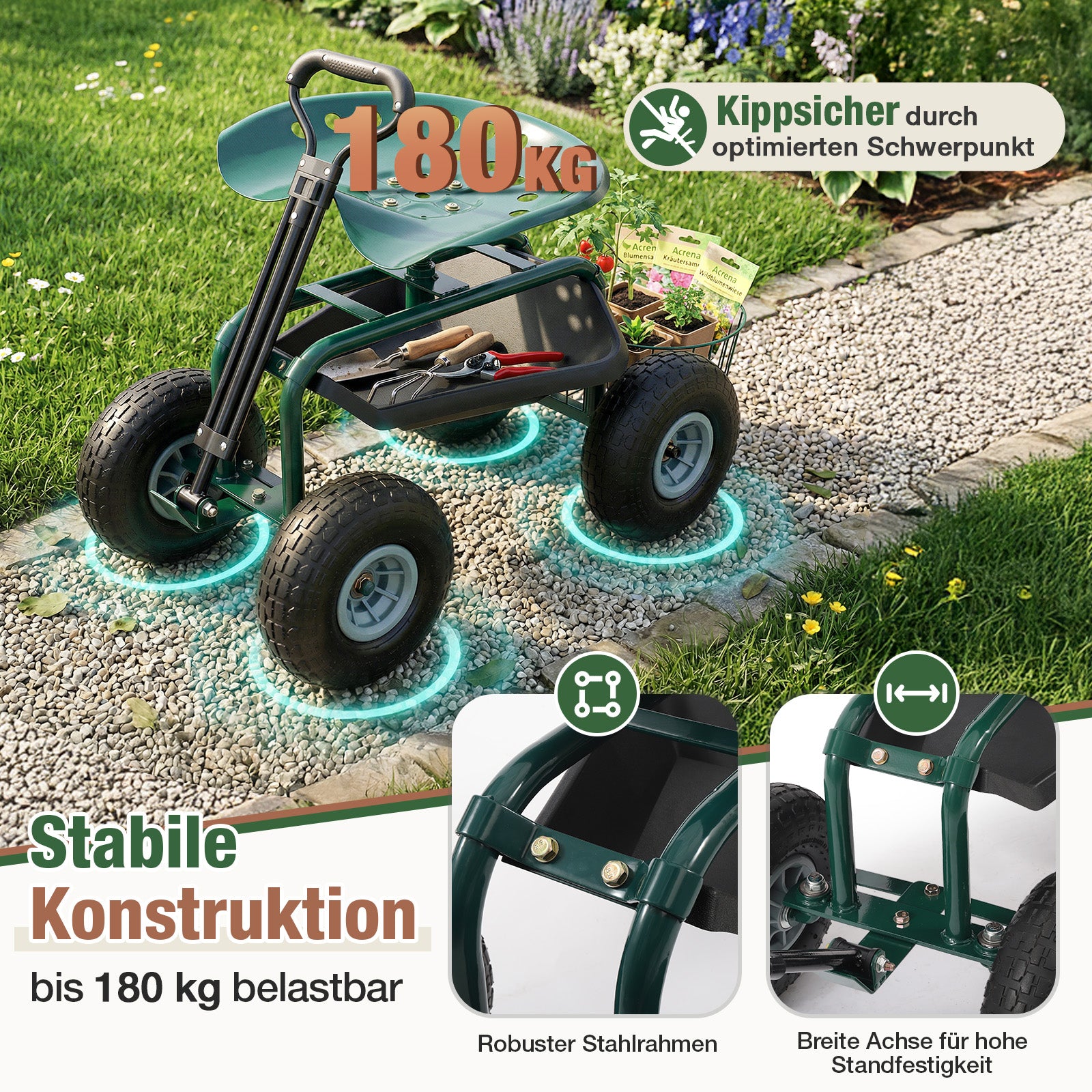 Sekey Gartenrollsitz Mit Luftreifen – Bis 180 Kg Belastbar, 360° Drehbar & Höhenverstellbar – Der Fahrbare Hocker Fürs Gewächshaus, Beet & Co. Sekey Gartenrollsitz Mit Luftreifen – Bis 180 Kg Belastbar, 360° Drehbar & Höhenverstellbar – Der Fahrbare Hocker Fürs Gewächshaus, Beet & Co.