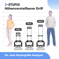 Sekey Alu Sackkarre Klappbar 80 kg Tragkraft – ultraleichte Transportkarre (3,5 kg), 3-fach höhenverstellbar, in 1 Sekunde faltbar, mit TPR-Rädern & ergonomischem Griff, schwarz