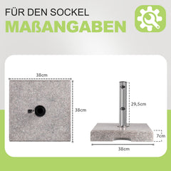 Sunula Granit Sonnenschirmständer 25 kg für Balkon & Garten, Edelstahlrohr, für Schirmstangen 22–38 mm, quadratische Terrassenplatte 38×38 cm, witterungsbeständig