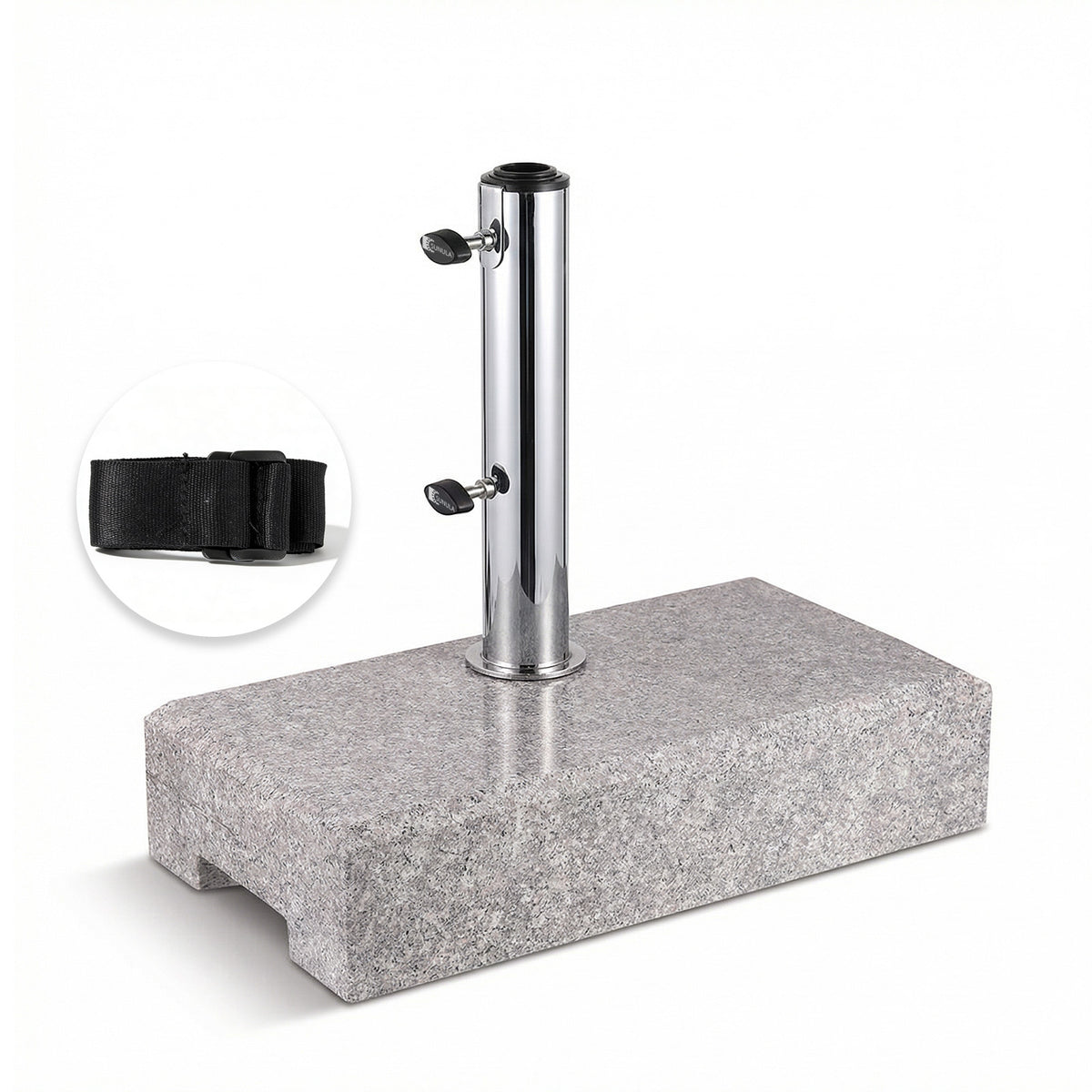 Sunula Granit Sonnenschirmständer 25 kg für Balkon & Garten, Edelstahlrohr, für Schirmstangen 22–38 mm, halbe Terrassenplatte 45×22,5 cm, witterungsbeständig