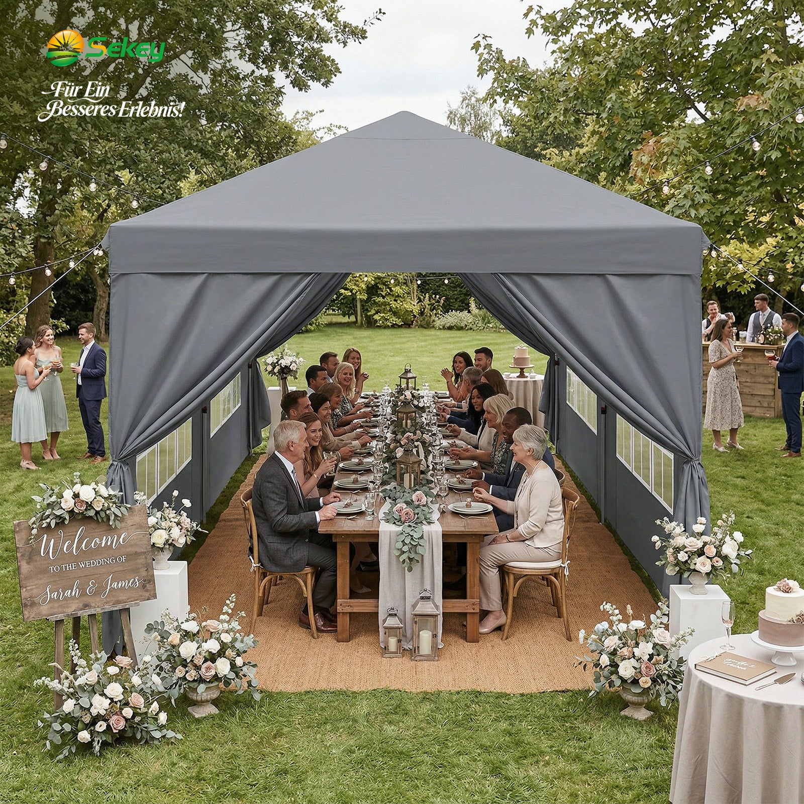 Sekey 3x6m One-Touch Pop-Up Pavillon mit Seitenwänden – Wasserdicht &