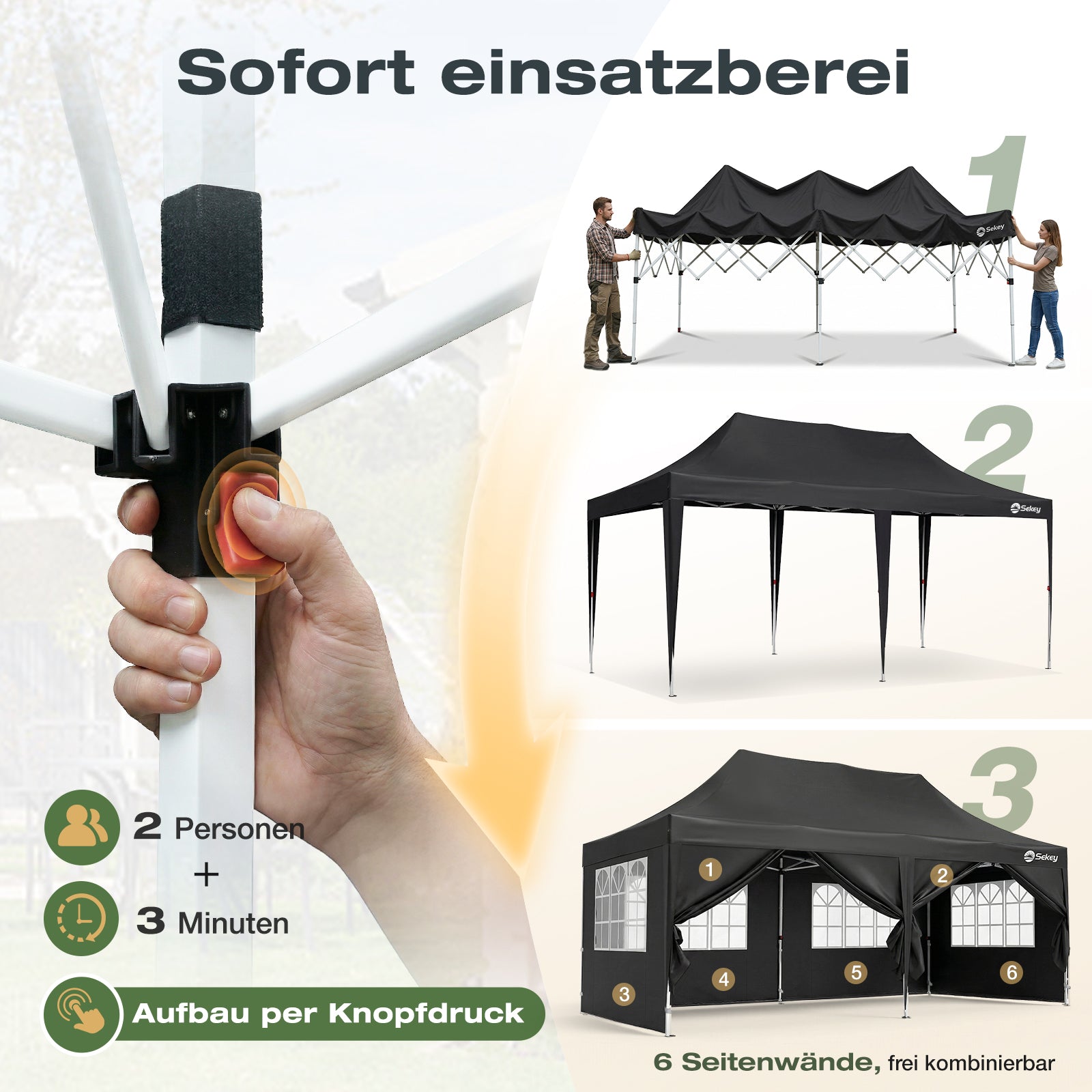 Sekey 3x6m Faltpavillon mit Seitenwand – Pop-Up Pavillon Wasserdicht ( – sekeymall