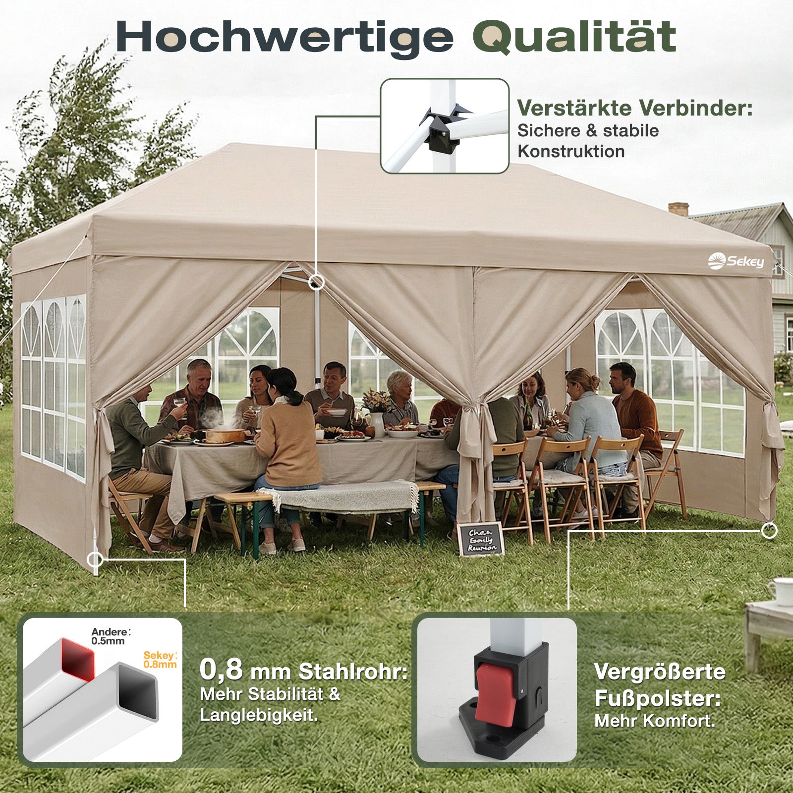 Sekey 3x6m One-Touch Pop-Up Pavillon mit Seitenwänden – Wasserdicht & – sekeymall