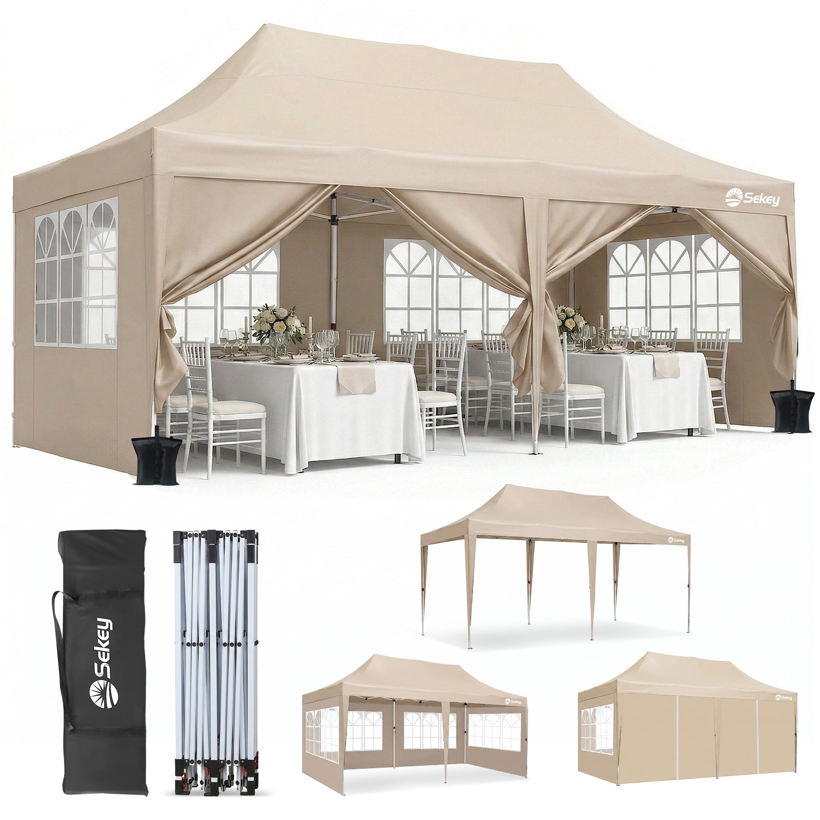Sekey 3x6m Faltpavillon mit Seitenwand – Pop-Up Pavillon Wasserdicht ( – sekeymall
