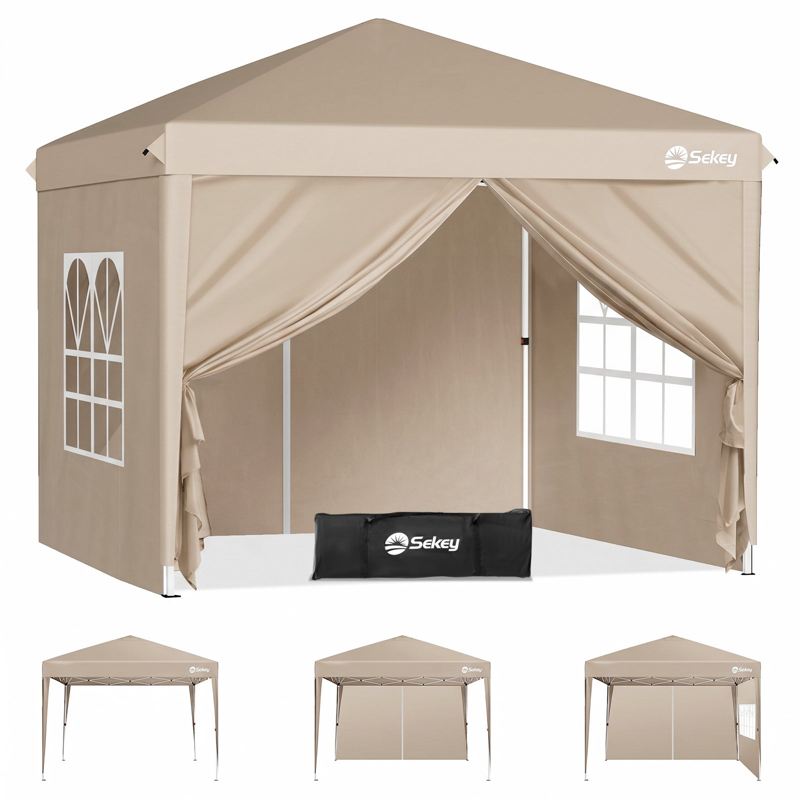 Sekey 2x2m Pop-Up Pavillon mit Seitenwänden – Wasserdicht, Windfest & Winterfest, Faltpavillon Höhenverstellbar, Partyzelt für Garten, Camping &