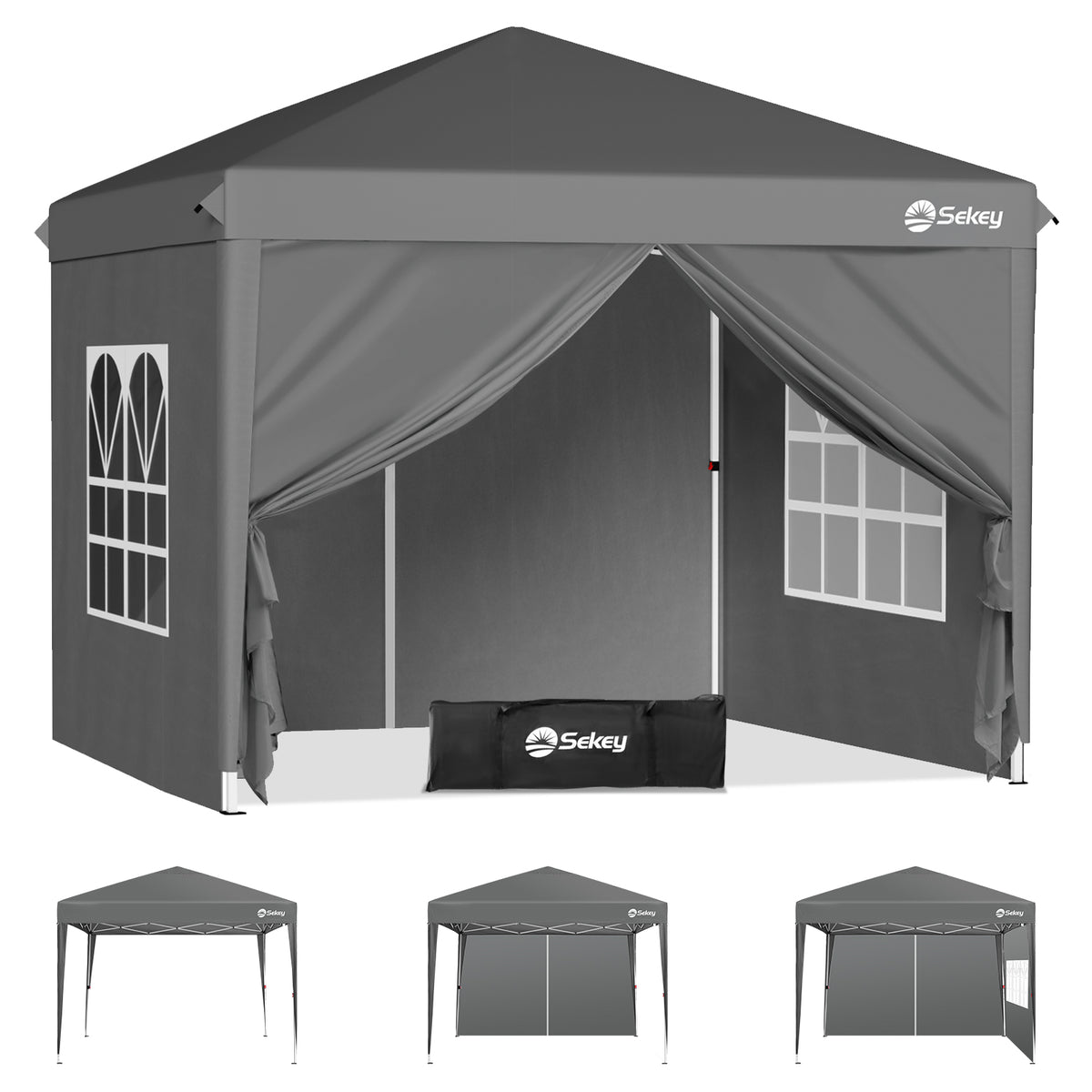 Sekey 2x2m Pop-Up Pavillon mit Seitenwänden – Wasserdicht, Windfest & Winterfest, Faltpavillon Höhenverstellbar, Partyzelt für Garten, Camping & Events