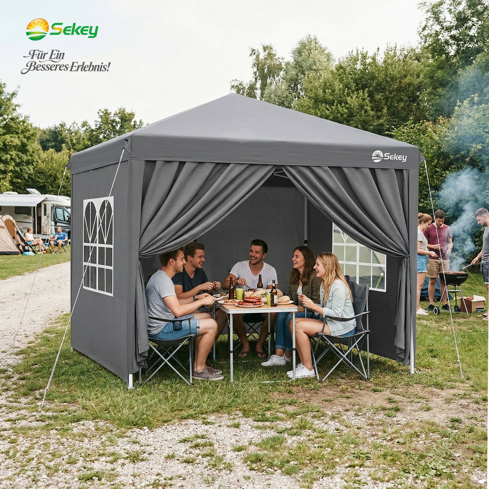 Sekey 2x2m Pop-Up Pavillon mit Seitenwänden – Wasserdicht, Windfest &