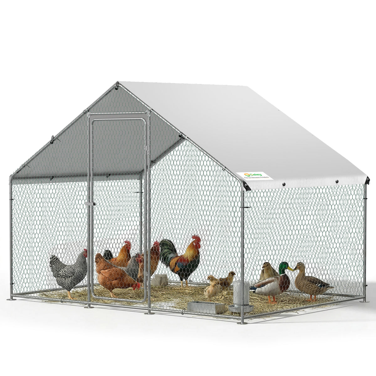 Sekey XXL Hühnerstall 2x3x2m winterfest & begehbar – Freilaufgehege für 4–15 Hühner, feuerverzinkte Voliere mit UV-Dach, fuchs- & mardersicher