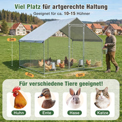 Sekey XXL Hühnerstall 2x3x2m winterfest & begehbar – Freilaufgehege für 4–15 Hühner, feuerverzinkte Voliere mit UV-Dach, fuchs- & mardersicher