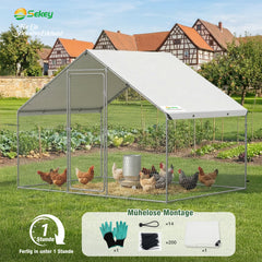 Sekey XXL Hühnerstall 2x3x2m winterfest & begehbar – Freilaufgehege für 4–15 Hühner, feuerverzinkte Voliere mit UV-Dach, fuchs- & mardersicher