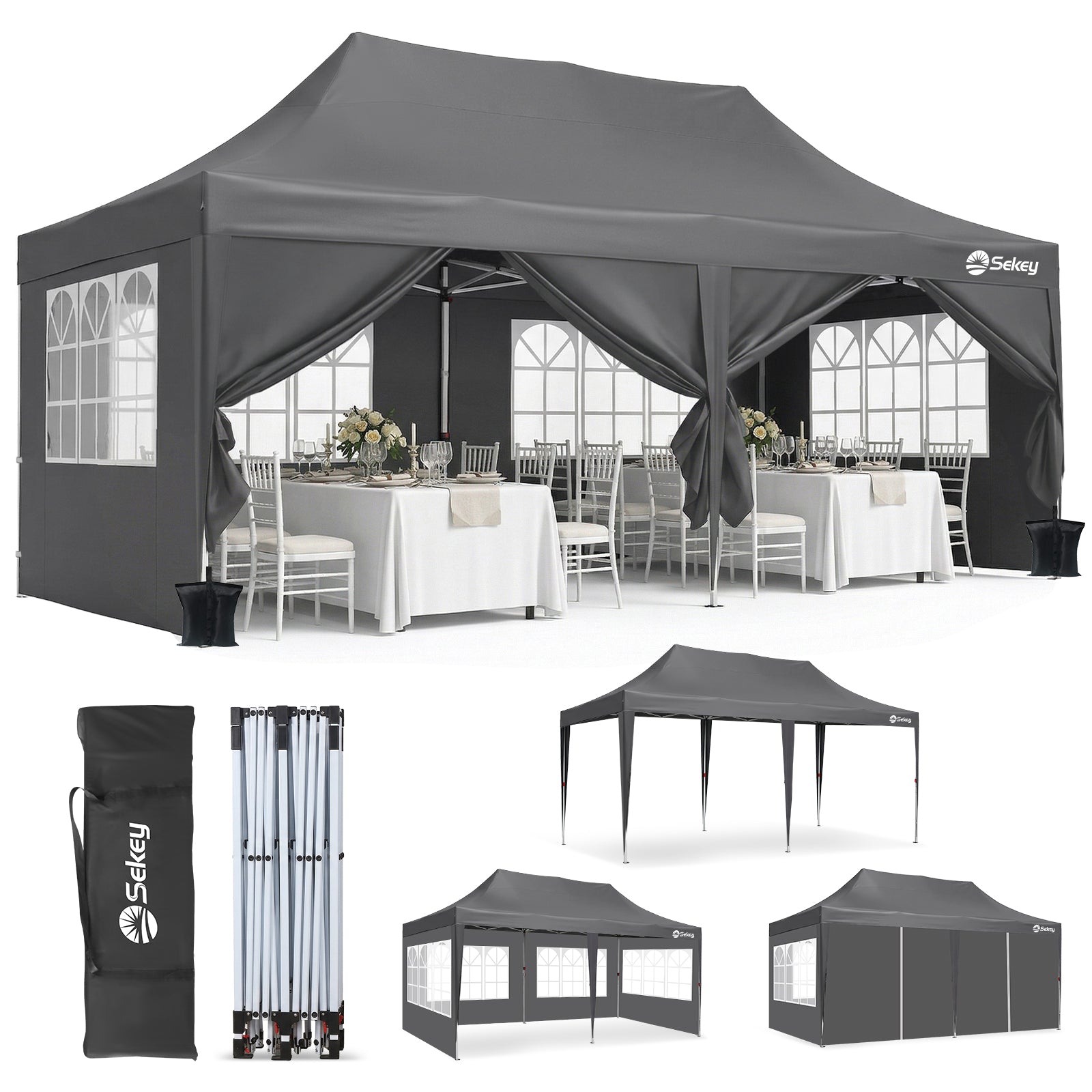 Sekey 3x6m Faltpavillon mit Seitenwand – Pop-Up Pavillon Wasserdicht ( – sekeymall