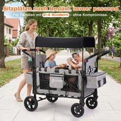Sekey Kinder-Bollerwagen 7070, faltbar, mit Zwillingsmodus Face-to-Face & Back-to-Back, 80 kg Tragkraft, 5-Punkt-Gurt, 4-Rad-Federung, Sonnendach, Kühltasche & Getränkehalter  Produktbeschreibung
