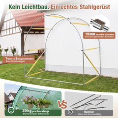 Sekey Foliengewächshaus 200 × 100 × 180 cm, Gewächshaus mit PE-Gitterfolie und 3-Wege-Tür, Tomatenhaus mit Stahlrahmen, Runddach für Balkon, Terrasse & Garten