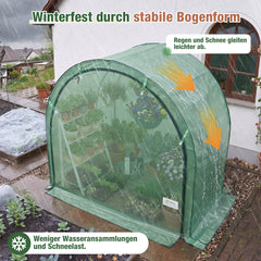 Sekey Foliengewächshaus 200 × 100 × 180 cm, Gewächshaus mit PE-Gitterfolie und 3-Wege-Tür, Tomatenhaus mit Stahlrahmen, Runddach für Balkon, Terrasse & Garten