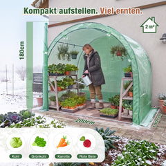 Sekey Foliengewächshaus 200 × 100 × 180 cm, Gewächshaus mit PE-Gitterfolie und 3-Wege-Tür, Tomatenhaus mit Stahlrahmen, Runddach für Balkon, Terrasse & Garten