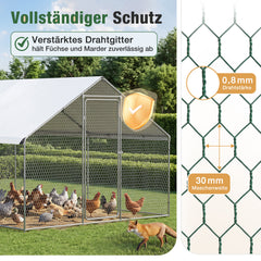 Sekey XXL Hühnergehege 4 × 3 × 2 m – Begehbarer Hühnerstall für 18–24 Hühner, feuerverzinkt, wetterfest