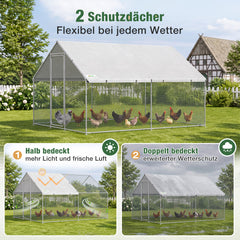 Sekey XXL Hühnergehege 4 × 3 × 2 m – Begehbarer Hühnerstall für 18–24 Hühner, feuerverzinkt, wetterfest