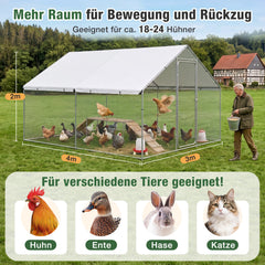 Sekey XXL Hühnergehege 4 × 3 × 2 m – Begehbarer Hühnerstall für 18–24 Hühner, feuerverzinkt, wetterfest