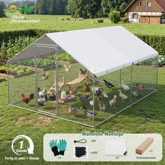Sekey XXL Hühnergehege 4 × 3 × 2 m – Begehbarer Hühnerstall für 18–24 Hühner, feuerverzinkt, wetterfest