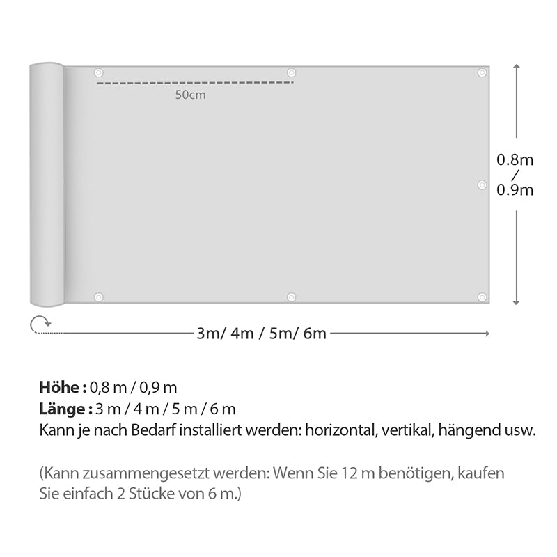 Sekey Balkon Sichtschutz aus Oxford-Gewebe ohne Kordel, Anthrazit