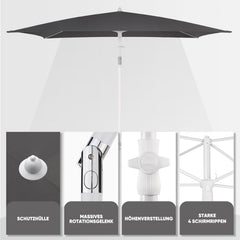 Sekey 180 x 125 cm balcony umbrella rectangular with protective cover, sun protection UV50+