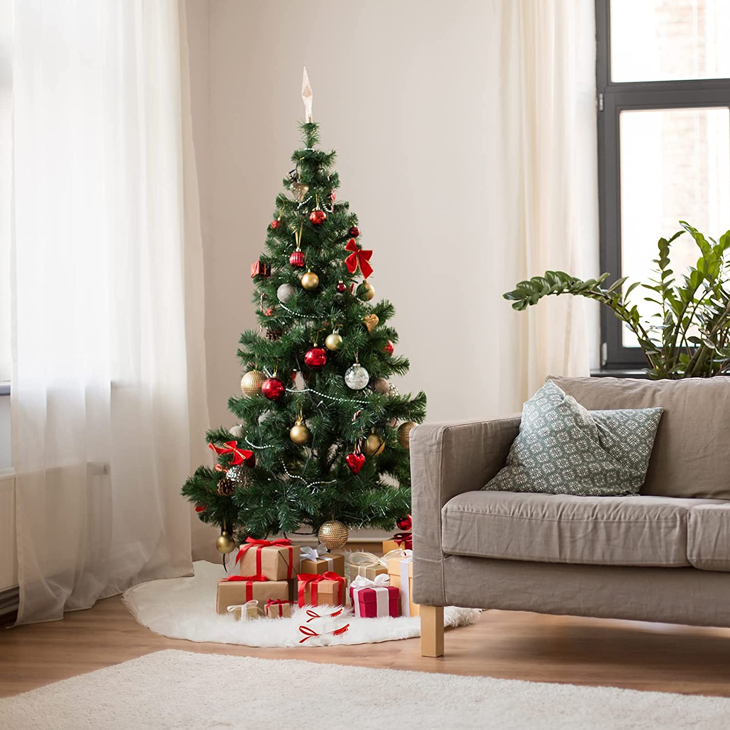 SALCAR Weihnachtsbaumdecke Weiß – Runde Plüsch Christbaumdecke aus Kunstfell, Deko für Weihnachtsbaum, Party & Hochzeit