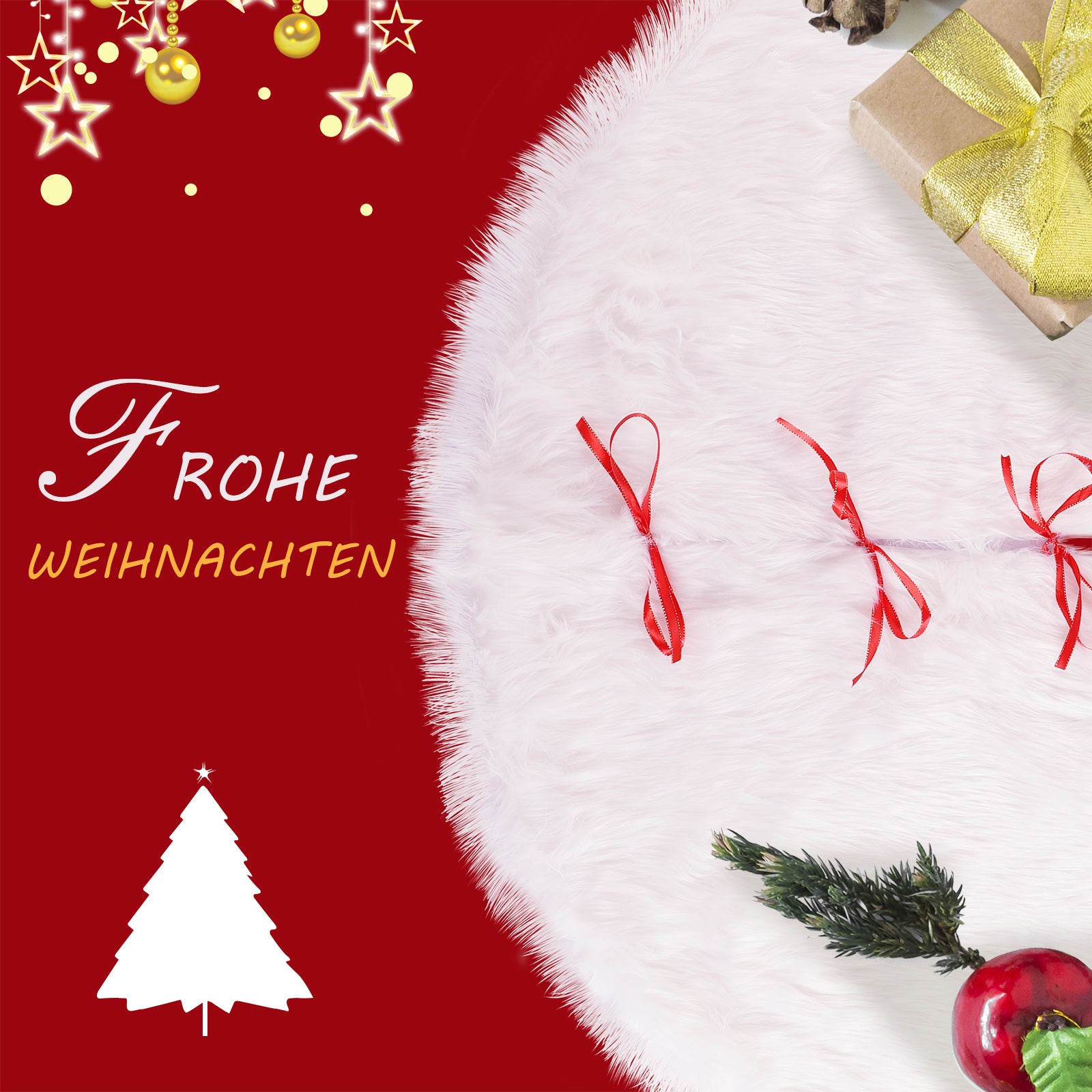 SALCAR Weihnachtsbaumdecke Weiß – Runde Plüsch Christbaumdecke aus Kunstfell, Deko für Weihnachtsbaum, Party & Hochzeit