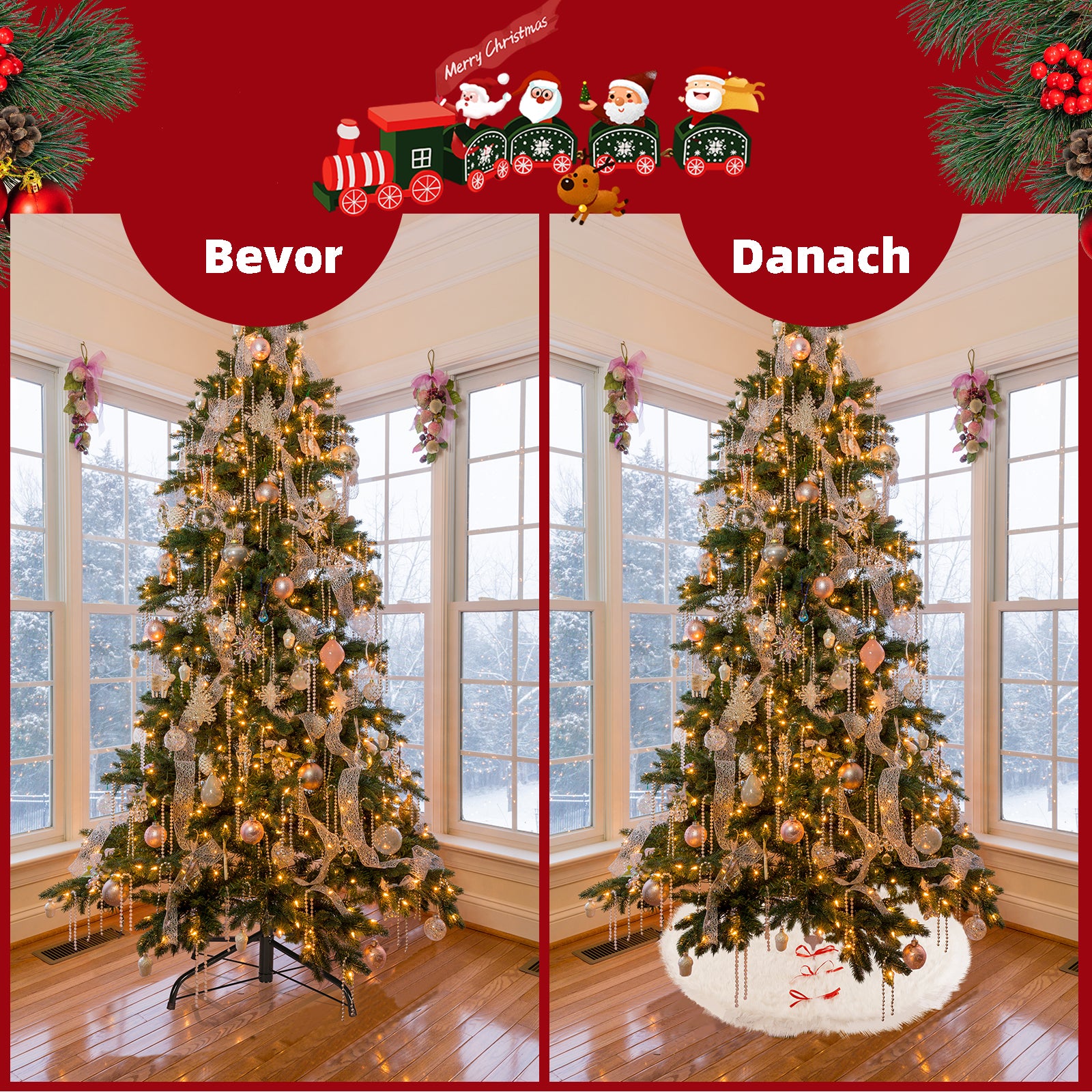 SALCAR Weihnachtsbaumdecke Weiß – Runde Plüsch Christbaumdecke aus Kunstfell, Deko für Weihnachtsbaum, Party & Hochzeit