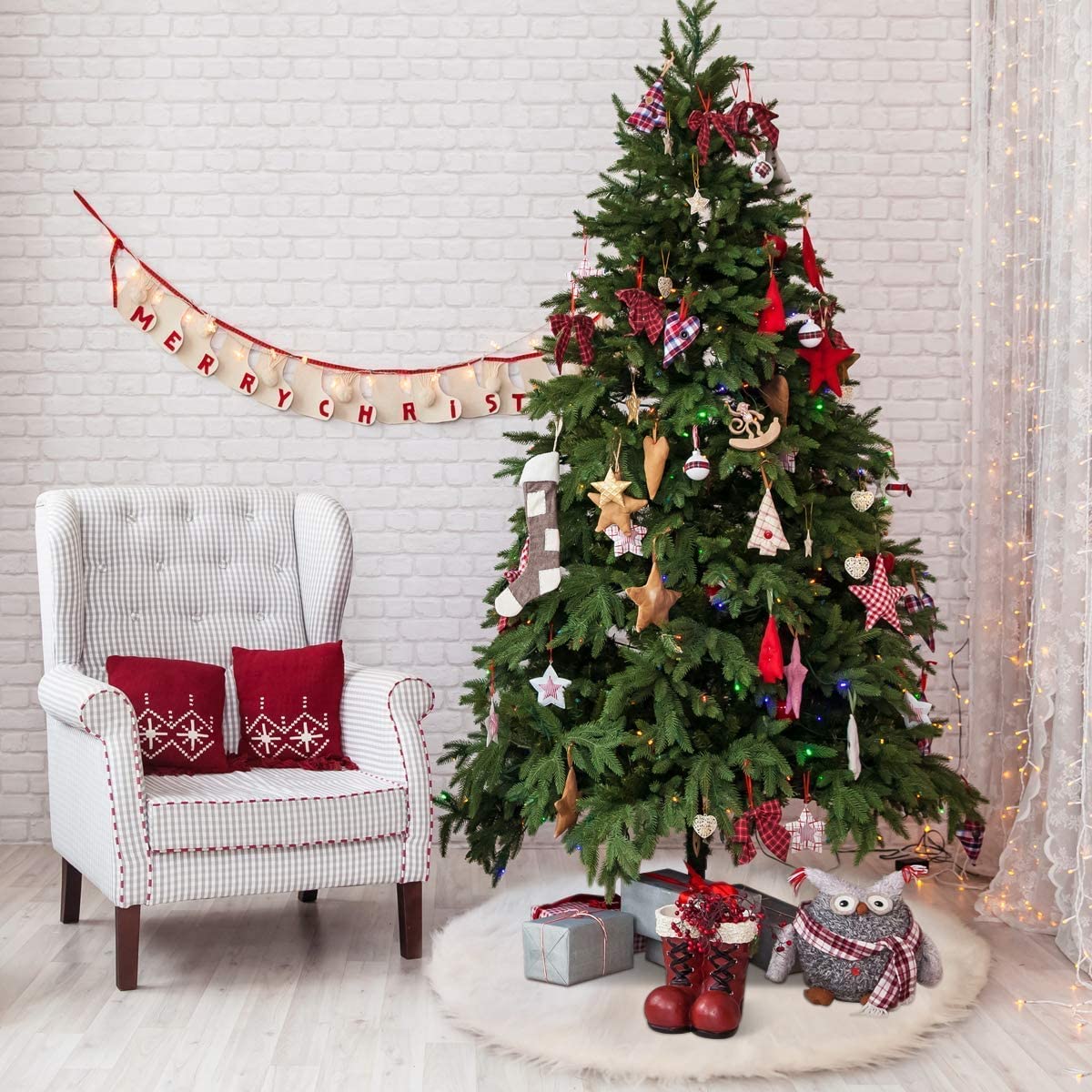 SALCAR Weihnachtsbaumdecke Weiß – Runde Plüsch Christbaumdecke aus Kunstfell, Deko für Weihnachtsbaum, Party & Hochzeit