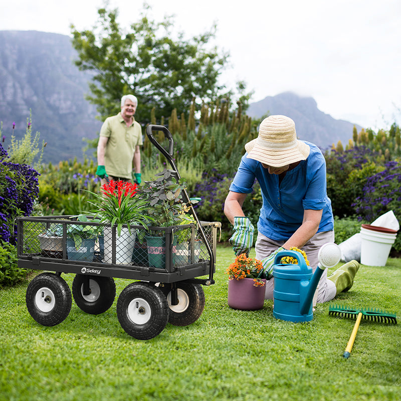 Sekey 100L / 300KG Gartenwagen mit abnehmbaren Seitenteilen und Vollgummi-Luftreifen